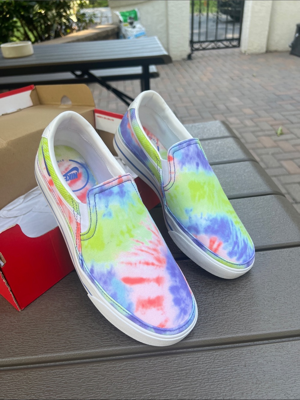 Nike Tie-Dye Slip-On Sneakers - Purple, Blue, Pink, Green 9.5 Womens